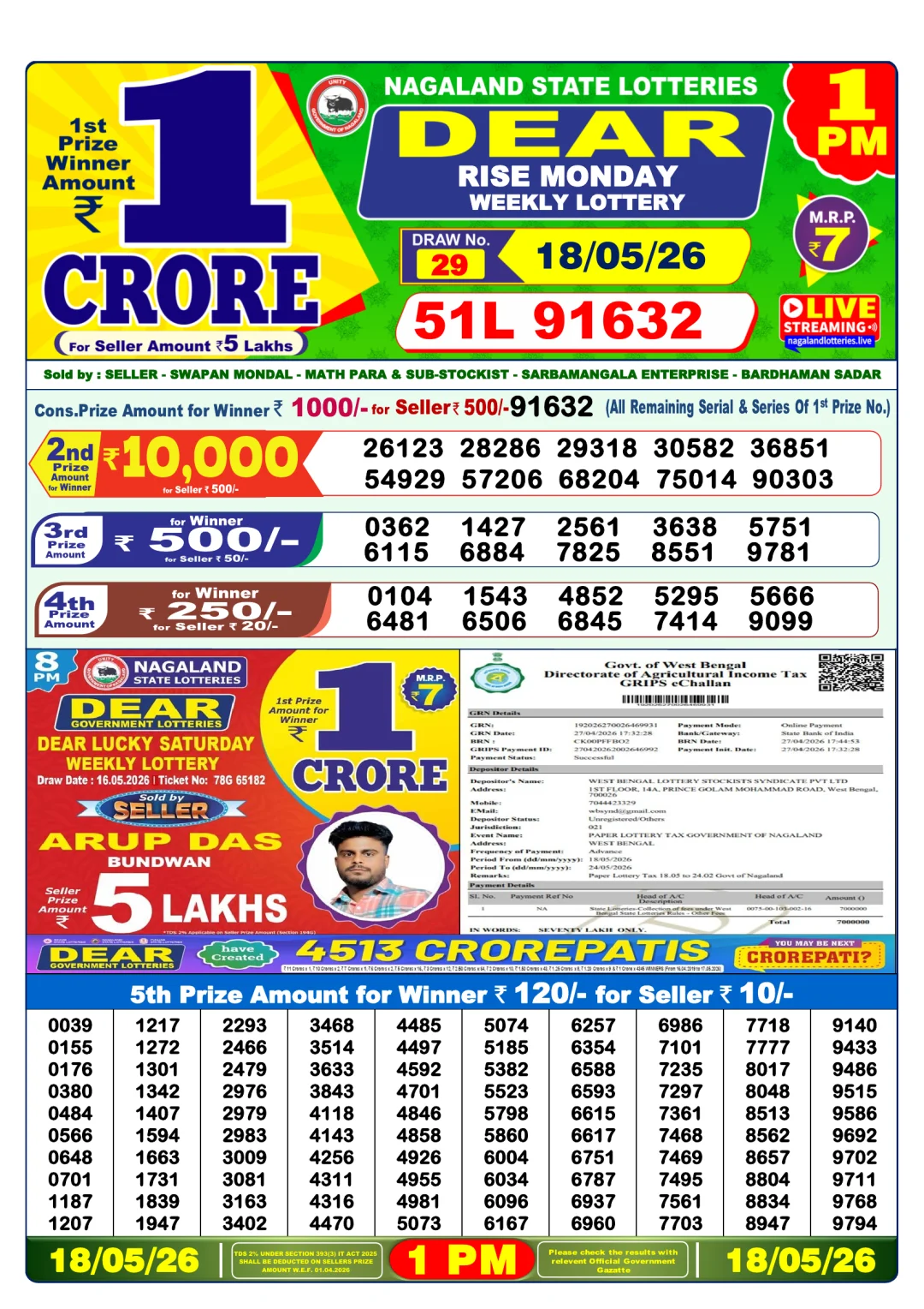 Morning lottery result 18/05/26