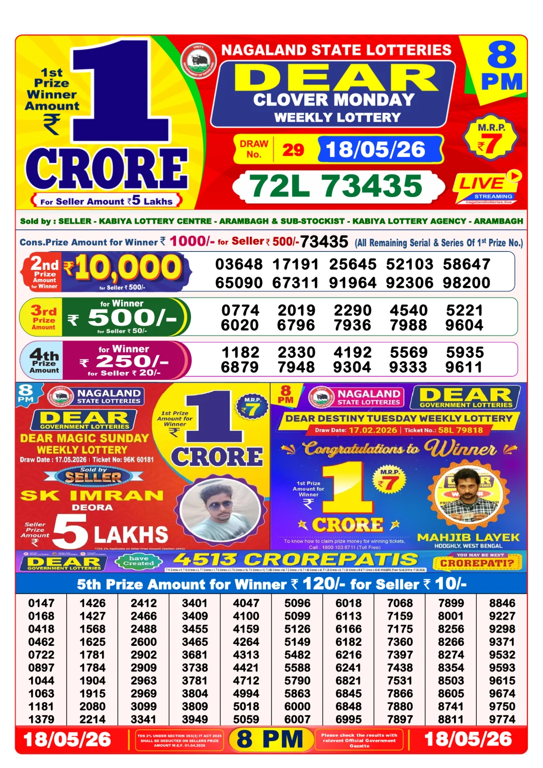 Night lottery result 18/05/26