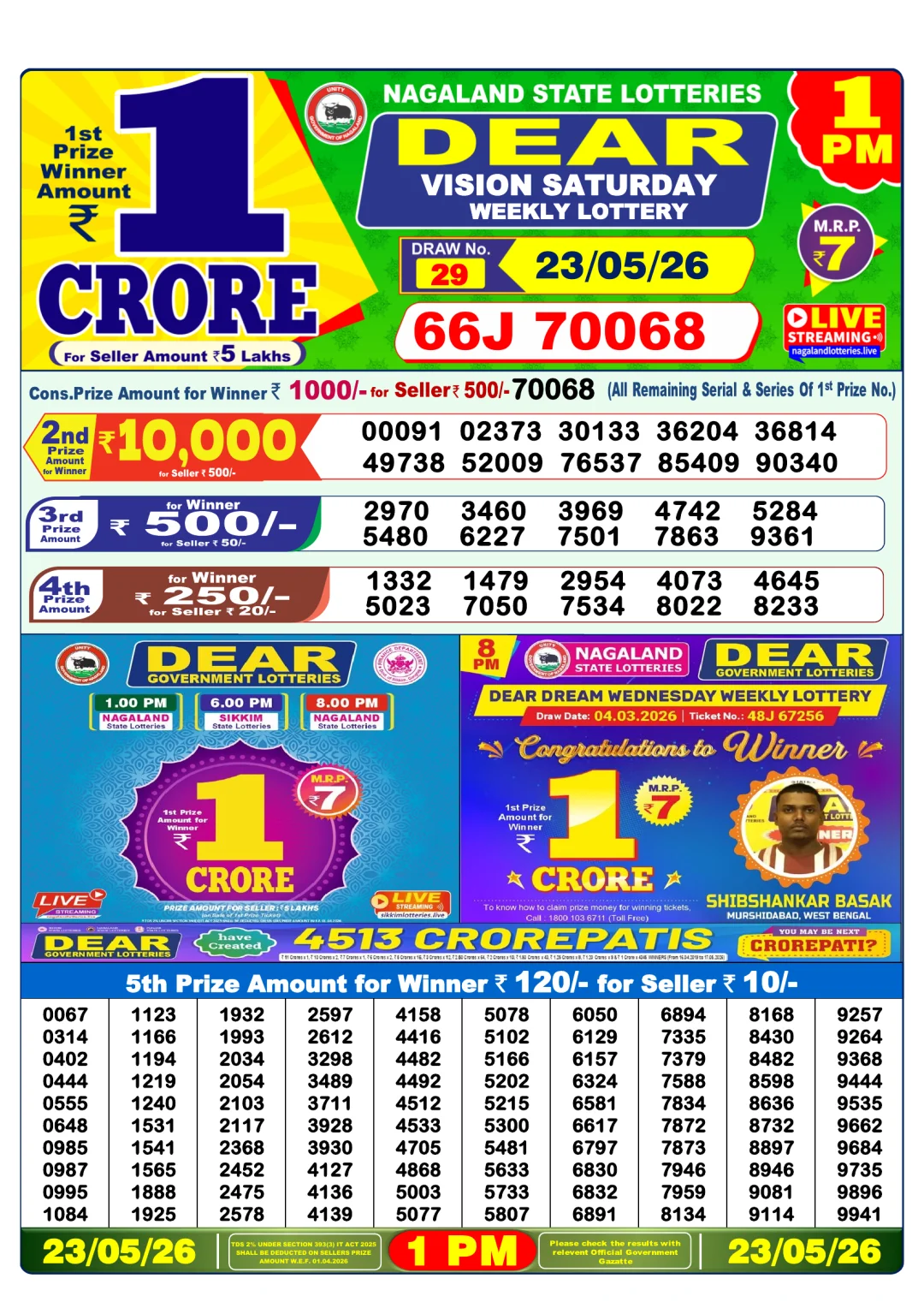 Morning lottery result 23/05/26