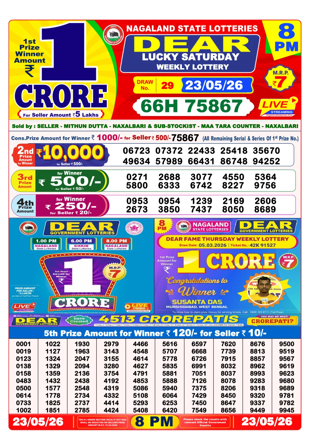 Night lottery result 23/05/26