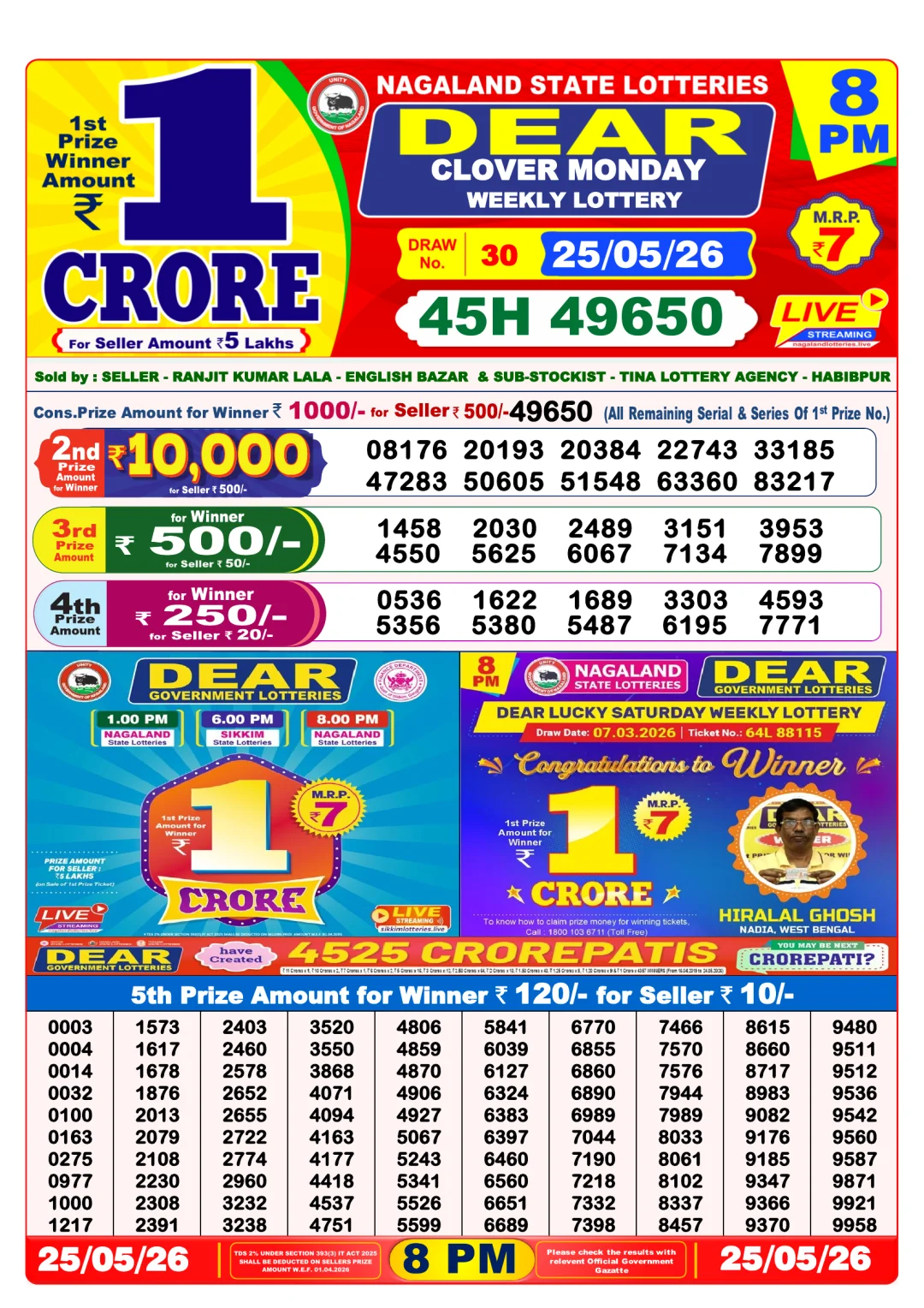 Night lottery result 25/05/26