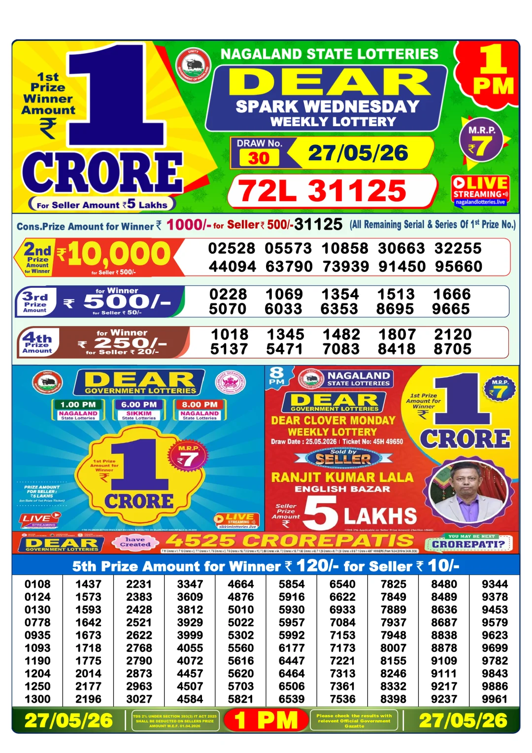 Morning lottery result 27/05/26