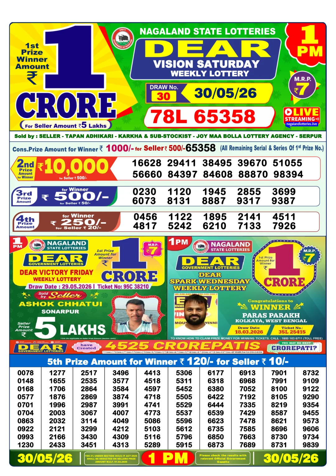 Morning lottery result 30/05/26