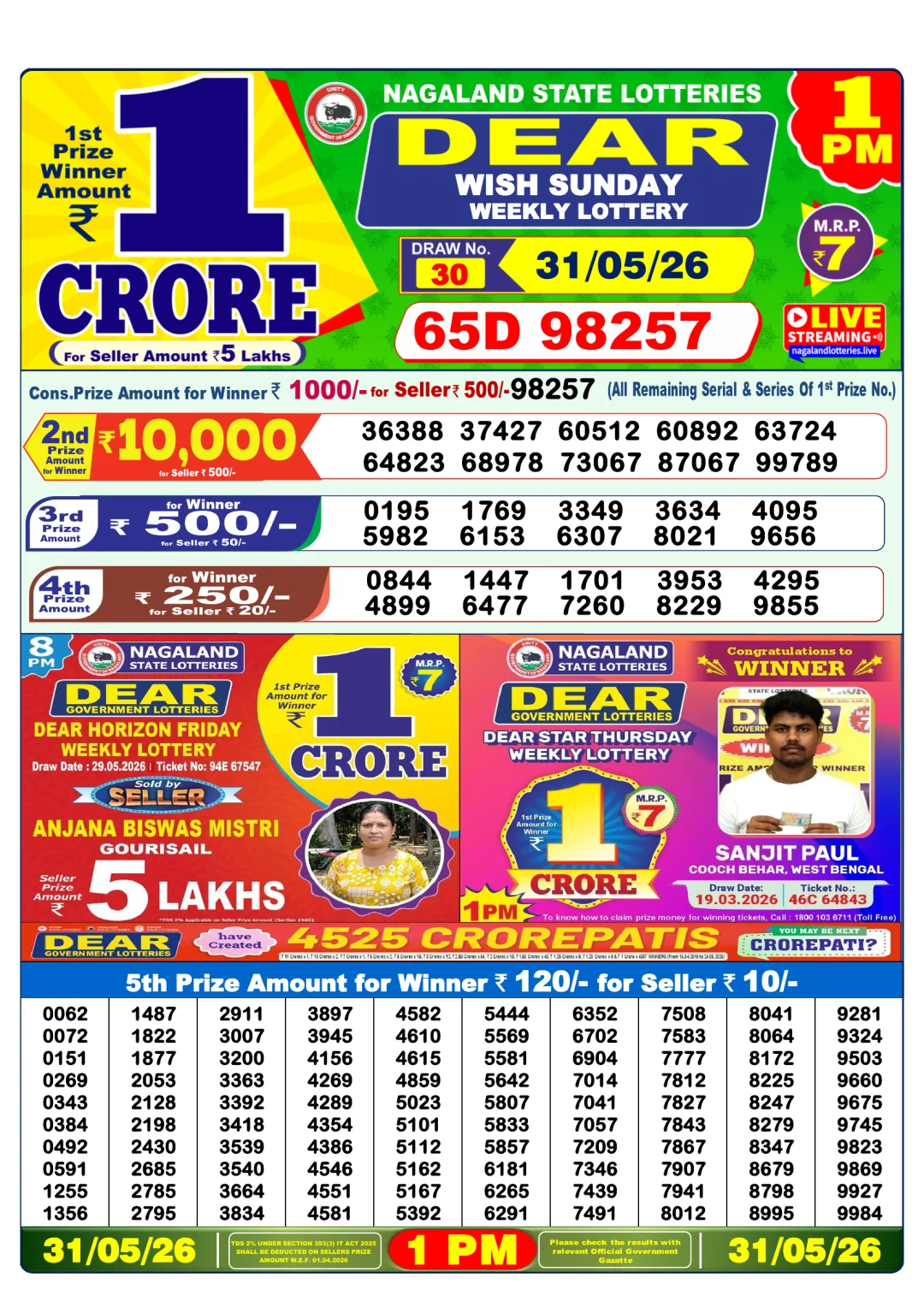 Morning lottery result 31/05/26