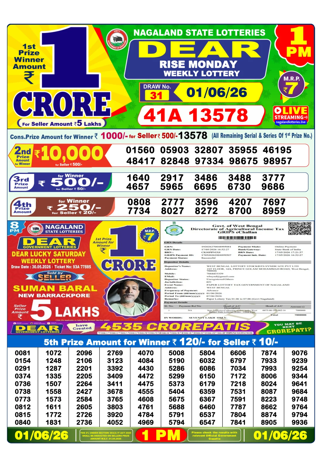 Morning lottery result 01/06/26