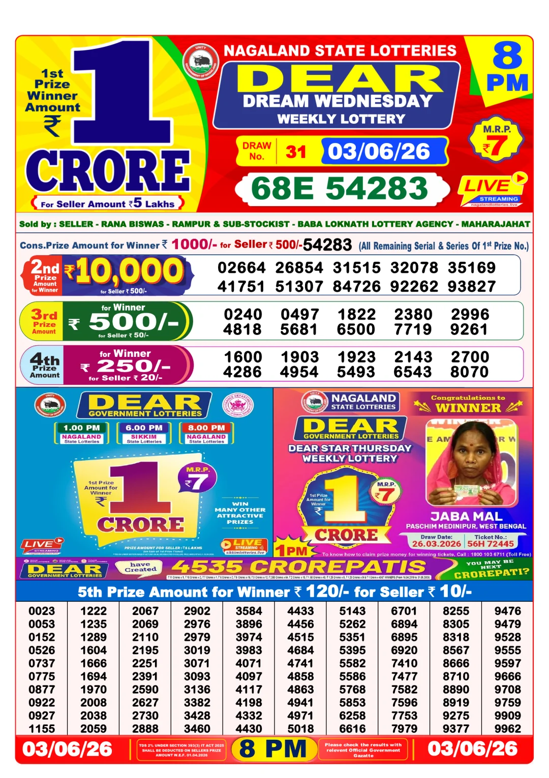 Night lottery result 03/06/26