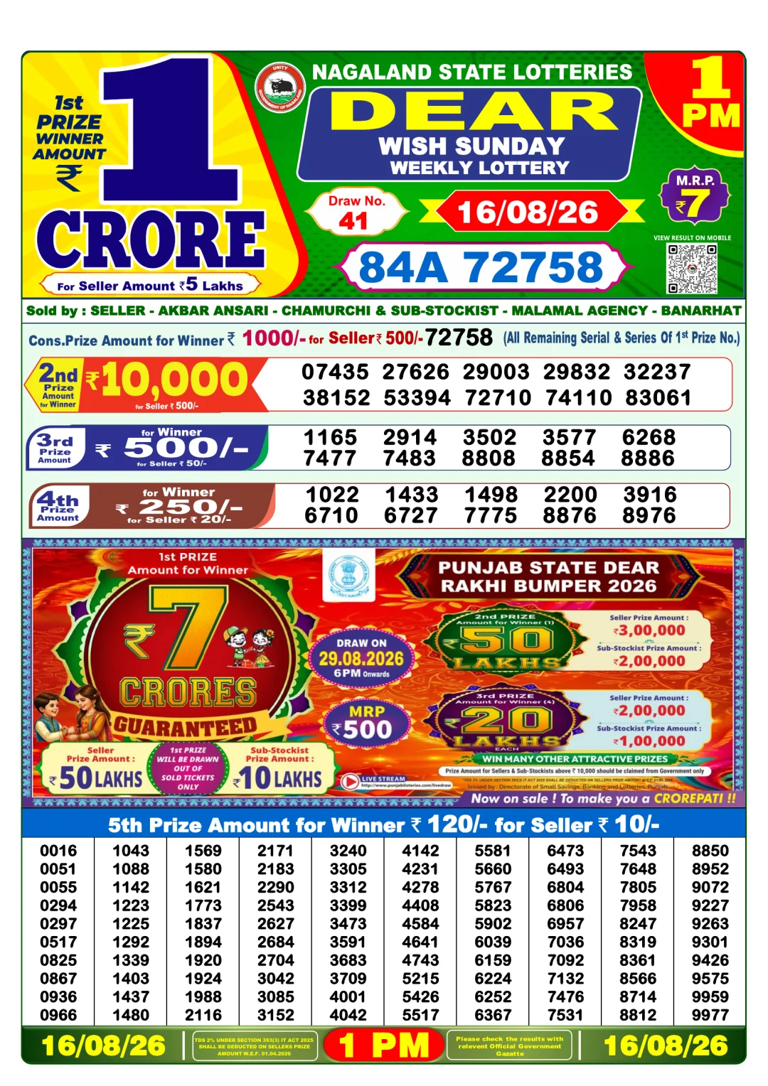 Morning lottery result 16/08/26
